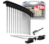 COM-FOUR® 20x piquets de Tente en Acier avec Adaptateur pour visseuse sans Fil - piquets à vis dans Une boîte de Transport - Clous de Sol Robustes avec Filetage pour Le Camping et l'extérieur