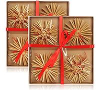 COM-FOUR® 24 pièces Ensemble d'étoiles en Paille, Pendentif en Paille | décoration de sapin de Noël en paille - suspension de sapin de Noël - décoration de Noël - Ø 10 cm