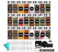COM-FOUR® 24x Pots à Épices en Verre 120 ml Avec Accessoires - Contrôle des Épices, Arrosage, Pinceau, Entonnoir, Étiquettes, Stylo (24 Pièces)