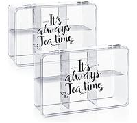 com-four® 2x Boîte de rangement pour le thé - boîte pour sachets de thé - boîte à thé en plastique transparent avec 6 compartiments (2 pièces - It's always Teatime)