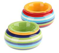 COM-FOUR® 2x cendrier à vent en dolomite - cendrier tempête résistant aux intempéries en céramique - petit cendrier de table avec couvercle - design à rayures colorées (002 pièces - Mix1)
