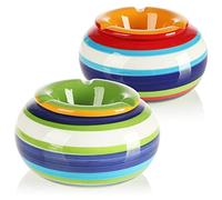 COM-FOUR® 2x Cendriers à vent en céramique en bleu, jaune, vert - rouge chacun avec des rayures colorées - cendrier (02 pièces - Ø 14 cm colorées)