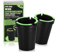 COM-FOUR® 2x Cendriers pour l'extérieur - Cendrier à vent - Cendrier anti-tempête avec couvercle lumineux - Cendrier pour la voiture, Ø 8 cm (02 pièces - noir)