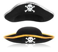com-four® 2x Chapeau de Pirate avec Crâne - Petit Couvre-Chef de Pirate avec Bord - Accessoires de Costume pour Déguisements, Carnaval, Halloween, soirées à thème (02 pièces - pirate argenté/doré)