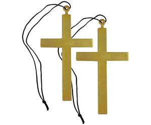 com-four® 2X Colliers avec grandes croix de prêtre pour se déguiser à Mardi Gras ou Halloween - bijoux homme pendentif (or/noir)