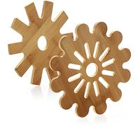 com-four® 2X Dessous de Plat en Bambou - Dessous de Plat pour casseroles, poêles, cocottes et Assiettes - Support de Casserole - Plateau de Protection Thermique (2 pièces - Bambou - Style 1)