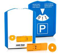 com-four® 2X Disque de stationnement avec grattoir à Glace, lèvre en Caoutchouc et Puce de Caddie et jauge de Bande de roulement - parcomètre en Plastique (02 pièces - avec Puce+Couteau profilé)