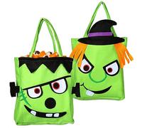 COM-FOUR® 2x Halloween bag - sac pour ramasser des bonbons pour Halloween - sac de collection avec motif sorcière et Frankenstein (2 pièces - sorcière + zombie)