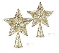 COM-FOUR® 2X LED Deco Star Christmas - Étoile de décoration de Noël avec LED et minuterie - Poinsettia Debout avec Paillettes (2 pièces doré/39cm)