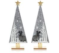 COM-FOUR® 2X présentoir décoratif pour Noël - Sapin de Noël en Feutre avec Socle en Bois - Sapin de Noël comme décoration pour Table et fenêtre (Sapin sylvestre - Gris)