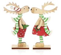 com-four® 2X présentoirs décoratifs pour Noël - Rennes en Bois à Poser - présentoirs de Noël à décorer et à Offrir (Renne XL - Rouge + Vert)