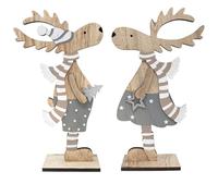 com-four® 2X présentoirs décoratifs pour Noël - Rennes en Bois à Poser - présentoirs de Noël à décorer et à Offrir (Rennes XXL - Bleu + Argent)