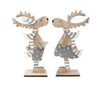 com-four® 2X présentoirs décoratifs pour Noël - Rennes en Bois à Poser - présentoirs de Noël à décorer et à Offrir (Renne XL - Bleu + Argent)