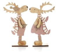 com-four® 2X présentoirs décoratifs pour Noël - Rennes en Bois à Poser - présentoirs de Noël à décorer et à Offrir (Rennes XXL - Rose + Or)
