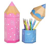 com-four® 2X Sac Cadeau, Emballage Cadeau pour Les débutants à l'école, cône d'école en Forme de Crayon, boîte en Carton Stable pour Le matériel Scolaire (2 pièces - Bleu + Rose)