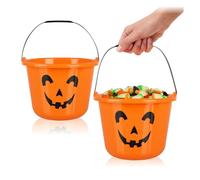 COM-FOUR® 2X Seaux de Citrouille d'halloween - Seaux en Plastique au Design de Citrouille pour Collecter des Bonbons - Sac de Collecte avec Poignée pour Halloween