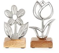 com-four® 2X Supports de Fleurs décoratifs - Fleurs en métal de qualité supérieure sur des Bases en Bois de manguier - Fleurs décoratives en métal à Poser et à Offrir (1 pièce - Fleurs 1)