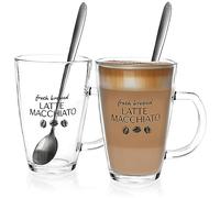 COM-FOUR® 2x Verre latte Macchiato - verres latte macchiato avec cuillères - verres à café avec poignées - verres à thé