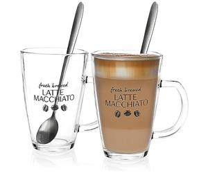 com-four® 2x Verre latte Macchiato - verres latte macchiato avec cuillères - verres à café avec poignées - verres à thé
