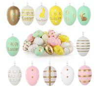 COM-FOUR® 36x Oeufs de Pâques à accrocher - Oeufs de Pâques en Plastique colorés avec Motif - décoration à Suspendre pour Le Bouquet de Pâques - Joyeuses Pâques (36 pièces - Or/Rose/Vert)