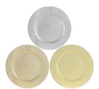 com-four® 3x Assiettes de Présentation Ø 33 cm, Plastique Pailleté | Coloris or, argent et champagne comme sous-assiettes pour mariage, Noël et tables de fête