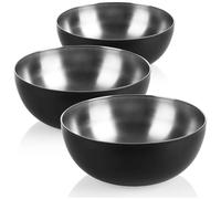 com-four® 3x bol mélangeur en acier inoxydable 3 litres, grands bols de service avec revêtement pour salades, fruits et plats, adaptés cuisine et buffet (3 pièces - Ø 24 cm noir)