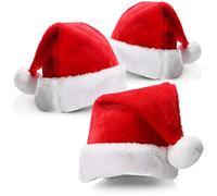 com-four® 3x Bonnet de Père Noël avec Pompon - Chapeau de Père Noël X-Mas - Chapeau en Peluche pour Père Noël et Noël - Chapeau Doux (03 pièces - chapeau avec bordure en peluche)