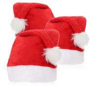 com-four® 3X Bonnet de Père Noël en Peluche avec Pompon - Bonnet de Noël X-Mas pour Noël et Le Père Noël - Bonnet en Peluche pour Costume de Père Noël (Rouge avec Fourrure - 3 pièces)