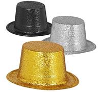 com-four® 3x Chapeau de fête du Nouvel An - cylindre avec paillettes pour le Nouvel An - couvre-chef pour le Nouvel An, carnaval, soirée déguisée (Set05 - Cylindre)