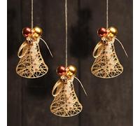 com-four® 3X Cloche décorative - décoration de Porte, de Mur et de fenêtre de Couleur dorée - décoration de Noël Scintillante à Suspendre (Cloche 3 pièces - Couleur Or)