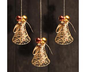 com-four® 3X Cloche décorative - décoration de Porte, de Mur et de fenêtre de Couleur dorée - décoration de Noël Scintillante à Suspendre