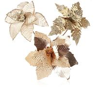 com-four® 3X compositions décoratives, des Fleurs artificielles comme Superbes décorations de Noël, de Belles décorations d'intérieur, également pour Les compositions Florales (Couleur Or)