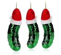 com-four® 3X décorations de Sapin de Noël en Forme de Concombre - Concombre de Noël véritable avec Capuchon en Tissu - Pendentif Sapin de Noël (Concombre avec Une Casquette - 3 pièces)