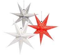 com-four® 3X étoile Lumineuse en 3D avec LED - Étoile de Noël avec éclairage LED et minuterie - Étoile en Papier Premium à accrocher