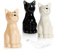 COM-FOUR® 3x humidificateur d'air chauffant - radiateur humidificateur d'air en blanc, noir, beige - évaporateur d'eau de chauffage en céramique au design de chat (03 pièces - chat)