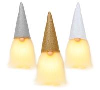 com-four® 3X Lutins avec LED - Nains Décoratifs à Poser - Décoration Nordique de Noël avec Bonnet Pointu (3 pièces - LED)