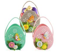 COM-FOUR® 3x Panier de pâques en feutre - panier à remplir - sac en feutrine oeuf - nid pâques - décoration de pâques (3 poches - 18x16cm)