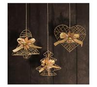 COM-FOUR® 3X pendentifs décoratifs - Coeur, Cloche, Arbre - décoration de l'Avent Couleur Or - décoration de Porte, de Mur et de fenêtre (Mélange de 3 pièces - Couleur Or)