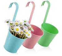 com-four® 3X Pots de Fleurs Suspendus pour balcons - Pots Suspendus aux Couleurs Vives pour Plantes et Herbes - Pots de Fleurs avec Crochets [la sélection varie] (03x Pot en métal - Multicolore)
