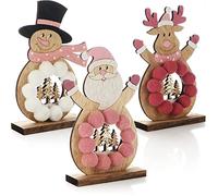 Com-four® 3X Support en Bois pour Noël - Renne, Père Noël et Bonhomme de Neige à Poser - Figurines Décoratives, Décorations Ornementales (Trio - Rose Clair/Blanc/Rose)