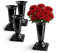 com-four® 4 vases funéraires Noirs 26,5 cm, Vase pour Tombe avec Socle
