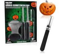com-four® 4pcs Citrouille Sculpture Set Halloween Outils de Coupe pour Creuser Citrouilles Outil de Sculpture en Acier Inoxydable Cuillère, Perceur, Scie, Grattoir (4 Pièces - Noir)