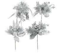 com-four® 4X Arrangements décoratifs, des brindilles comme Superbes décorations de Noël, de Belles décorations d'intérieur, également pour Les couronnes et Les compositions Florales (argenté - Petit)