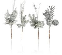 com-four® 4X Arrangements décoratifs, des brindilles comme Superbes décorations de Noël, de Belles décorations d'intérieur, également pour Les couronnes et Les compositions Florales (Argent - Moyen)