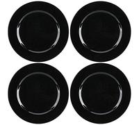 com-four® 4x assiettes de présentation noir brillant avec paillettes - soucoupes monochromes réutilisables comme décorations de table - pour mariages, fêtes de famille ou Noël - Ø 33 cm