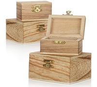 Com-four® 4X Boîte en Bois de Différentes Tailles - Boîte à Bijoux Avec Couvercle - Décorative (4 Pièces - Coffre - Petit/Grand)