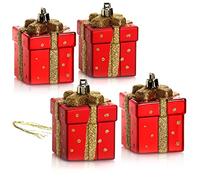 com-four® 4X Cadeau Pendentif Sapin de Noël - Coffret Cadeau Boule de Noël - décorations de Sapin de Noël sous Forme de Cadeau pour la décoration de Sapin de Noël