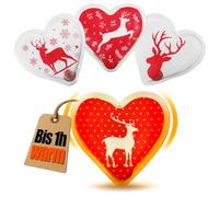 COM-FOUR® 4X Chauffe-Poche réutilisable - Chauffe-Mains en Forme de cœur avec Motif élan - Coussin Chauffant - gaufrette (04 pièces - Coeur avec élan Rouge)