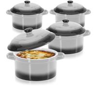 COM-FOUR® 4x cocotte avec couvercle en céramique, bol à dessert pour crème | mini cocotte pour aileron de ragoût et viande assaisonnée - gris - env. 250/175 ml par plat