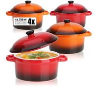 COM-FOUR® 4x cocotte avec couvercle en céramique - bol à dessert pour par exemple Aileron de ragoût en orange et rouge, 250/175 ml par plat (4 pièces - orange. rouge)